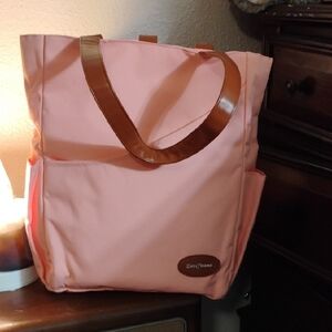 Pink Tote Bag with Brown Handles
